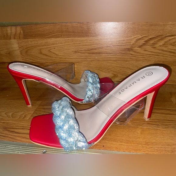 RAMPAGE HIGH HEEL MULE SLIDES CLEAR VINYL RHINESTONE STILETTO SANDALS SIZE 10M - Picture 4 of 5